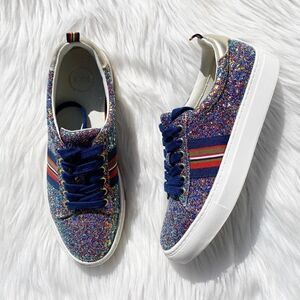 1901 Palmer Fashion Platform Sneakers Glitter Silver Blue Size 6